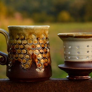 Handmade Pottery Coffee Mug, Honeycomb Pottery Cup, Honey Pottery, Honey Decor Pottery Mug, Best Friend Birthday Gift, Mom Gift, Coffee Mug image 1