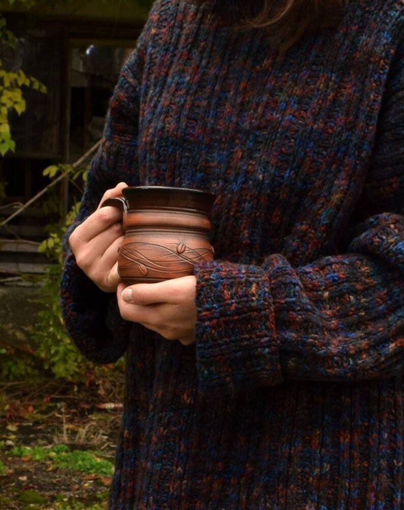 Handmade Cup Ceramic Cup Coffee Cup Organic Eco Ceramic Art Country Style Ceramic Coffee Mug Handmade Pottery Coffee Cup, Brown Black Glaze 