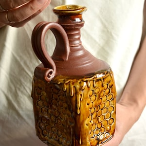 Handmade Ceramic Pitcher Wine, Honeycomb Decor, Pitcher Whiskey, Serving Bottle, Vodka Keeper, Lemonade Pitcher, Best Friend Gift, Mom Gift image 2