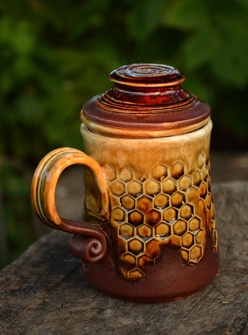 Handmade Pottery Coffee Mug, Honeycomb Pottery Cup, Honey Pottery, Honey Decor Pottery Mug, Best Friend Birthday Gift, Mom Gift, Coffee Mug image 7