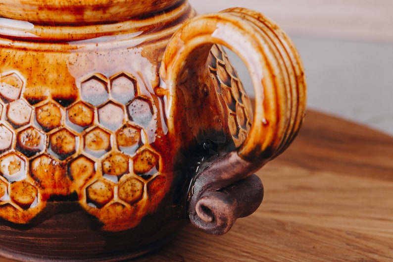 Handmade Ceramic Kettle, Tea Brewing Kettle, Honeycomb Decor, Ceramic Home Decor, Tea Lover Gift, Beekeeper Gift, Best Friend Gift Idea image 10