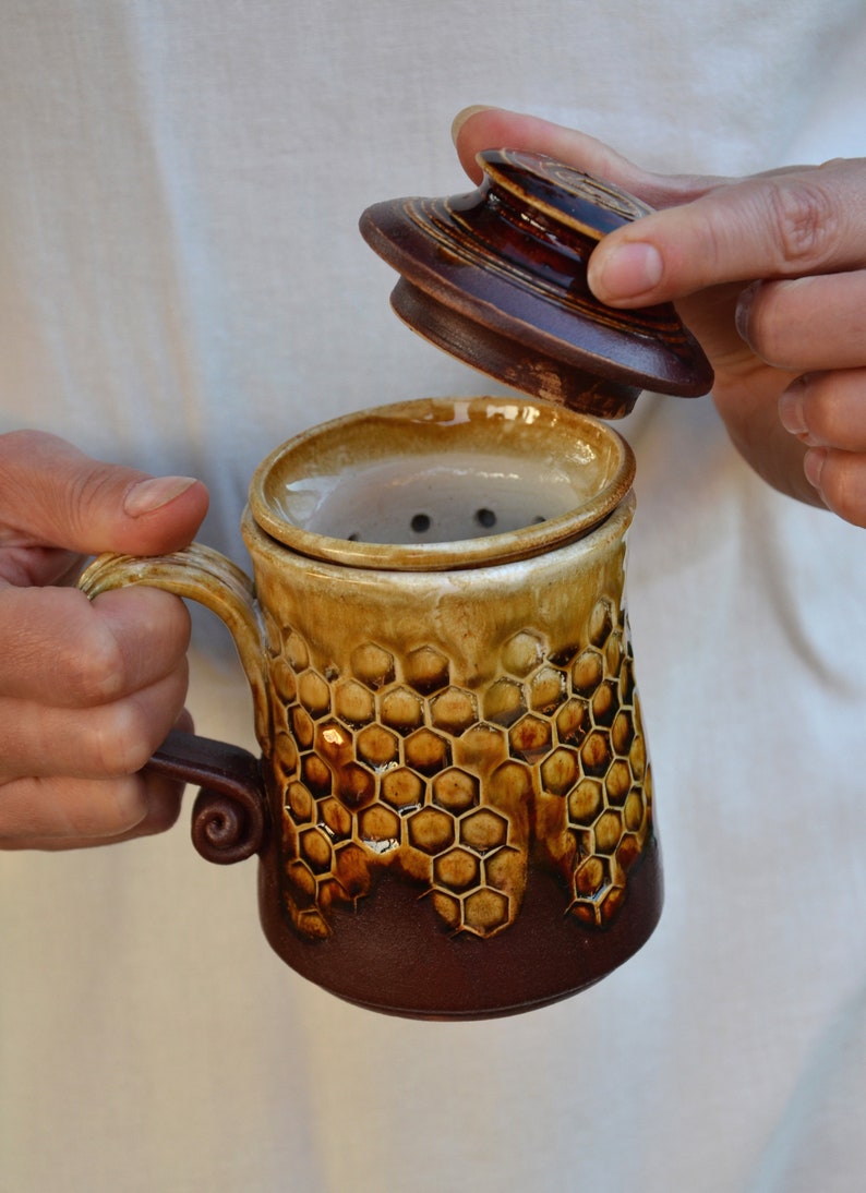 Handmade Pottery Coffee Mug, Honeycomb Pottery Cup, Honey Pottery, Honey Decor Pottery Mug, Best Friend Birthday Gift, Mom Gift, Coffee Mug image 5