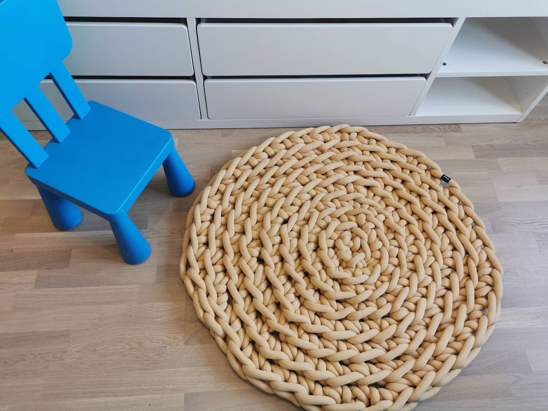Chunky Knit Round Rug Made From Cotton Yarn, Thick Blanket Etsy