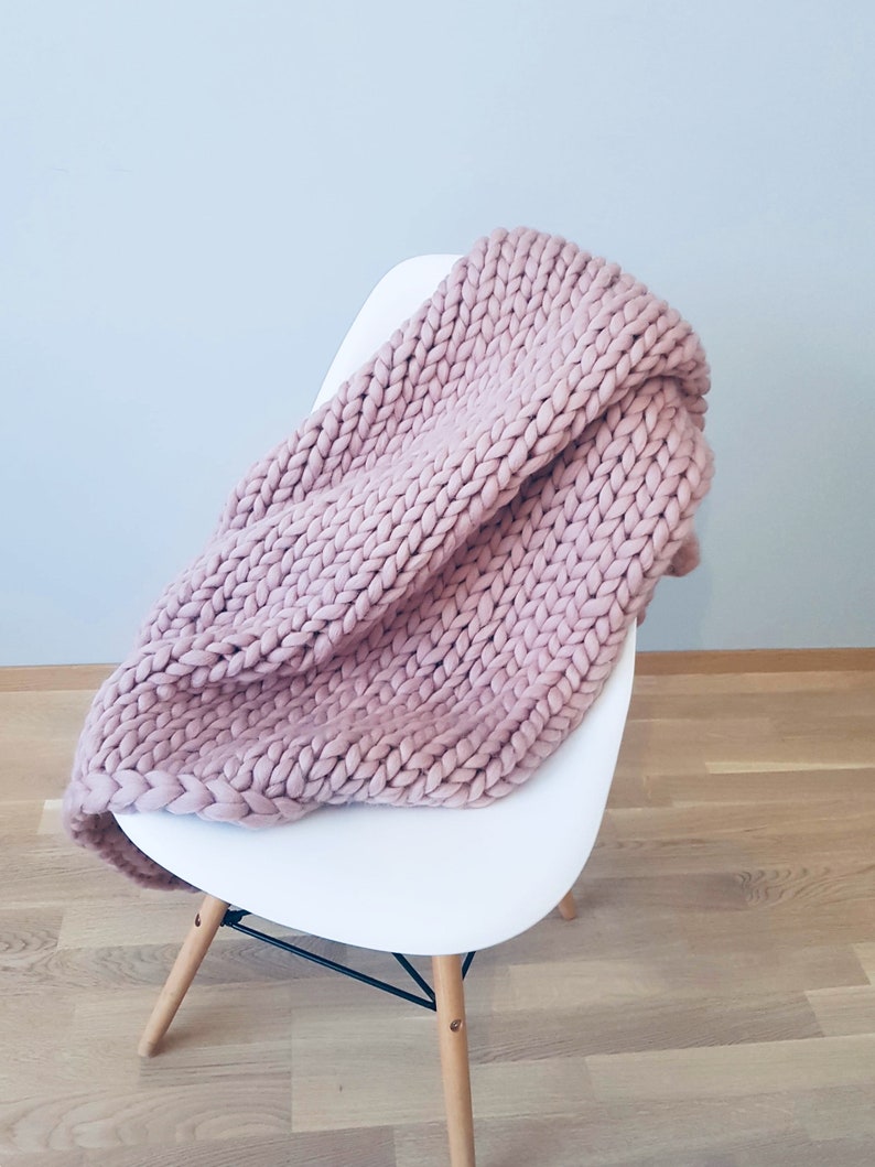 Chunky Knit Blanket Made From the Merino Wool Yarn Etsy