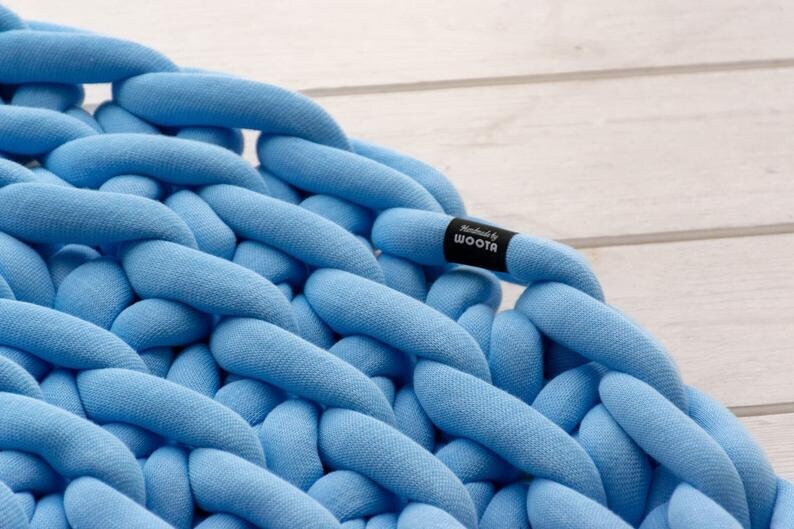 Chunky Knit Round Rug Made From Cotton Yarn, Thick Blanket Etsy