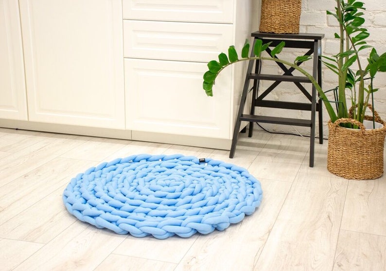 Chunky Knit Round Rug Made From Cotton Yarn, Thick Blanket Etsy