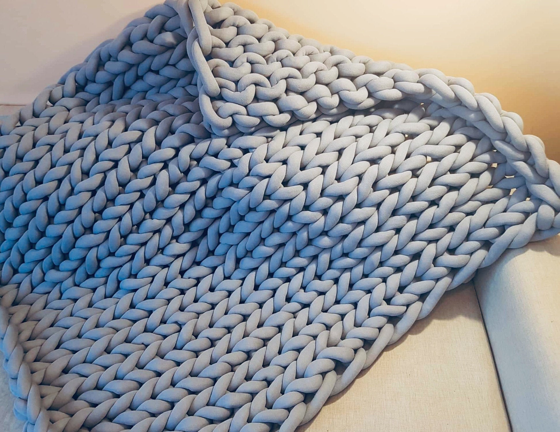 Chunky knit blanket made from cotton yarn Etsy