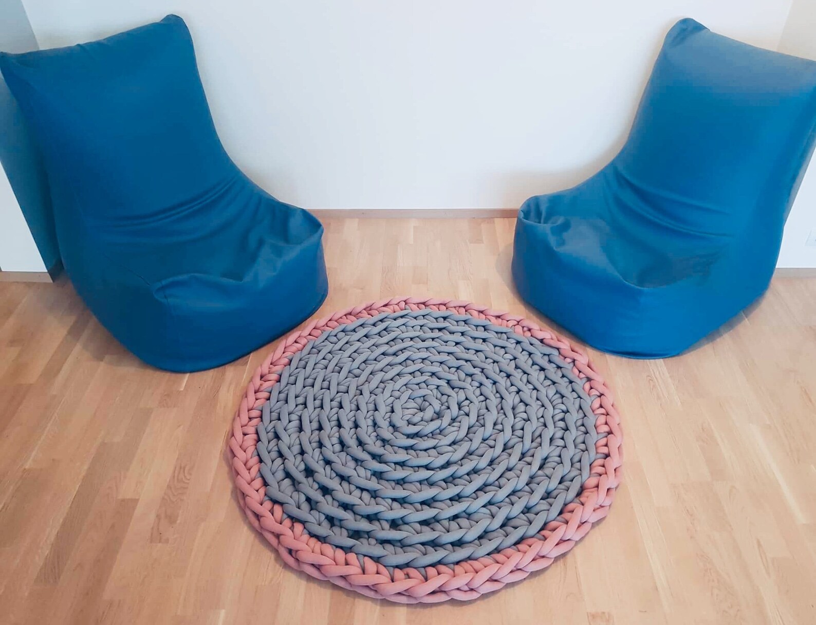 Chunky Knit Round Rug Made From Cotton Yarn, Thick Blanket Etsy