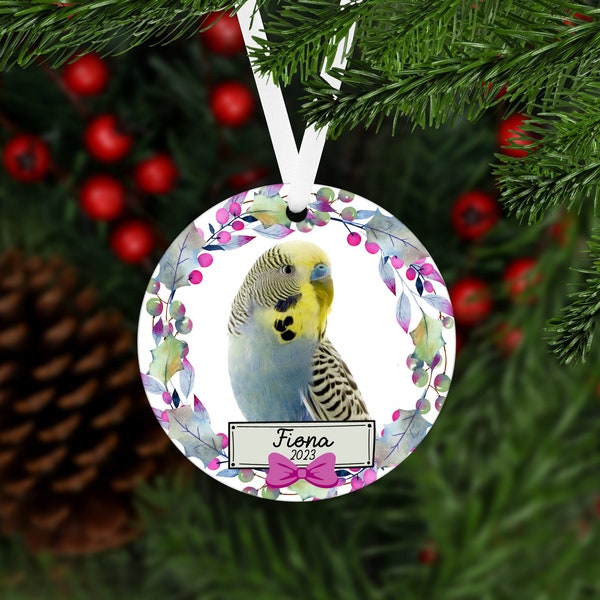 Cockatiel Bird Gift Bird Ornament, Parakeet Christmas Bird Lover Gifts, Custom Parrot Family Pet Photo Ornament, Cute Animal Ornament