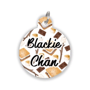 Custom S&#39;mores Pet ID Tag - Cute Marshmallow Dog Name Tag - Personalized Campfire Pet Tag for Cats & Dogs - Engraved Pet Collar Charm