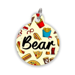 Funny Fast Food Pet ID Tag for Dogs Puppies Cats Kittens Personalized Name Tag for Pets Cute Custom Pet Tag with Food Pattern Gift