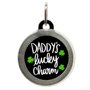 St Patricks Day Pet ID Tag - Lucky Charm Dog Tag - Clover Cat Tag - Cute Personalized Tag for Dogs, Puppies, Kittens, and Cats