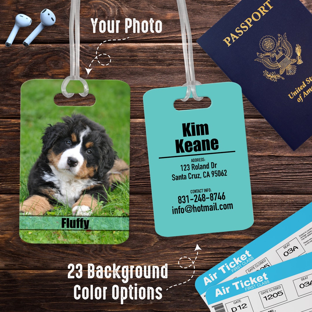 Personalized Aluminum Dog Photo Luggage Tag, Dog Travel Accessories
