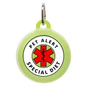 Medical Alert Pet ID Tag for Dogs & Cats, Special Diet Warning Tag, Custom Pet Alert Tag, Pet Medical ID, Emergency Contact Tag for Pets