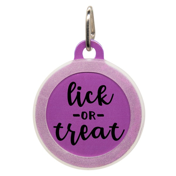 Lick or Treat Funny Halloween Dog Tags with Sayings, Cute Dog Tag for Halloween, Purple Dog Tags for Female Dogs, Halloween Gifts for Dogs