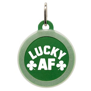 Lucky AF St. Patrick’s Day Pet ID Tag - Funny Custom Name Tag for Dogs & Cats - Durable Shamrock Collar Tag for Puppies and Kittens