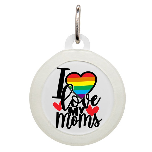 I Love My Moms Silent Pet Name Tag, Microchip Pet Tag, Kitten Name Tag, Puppy Dog Tags, Lesbian Ally LGBT Support, Hers and Hers Gift