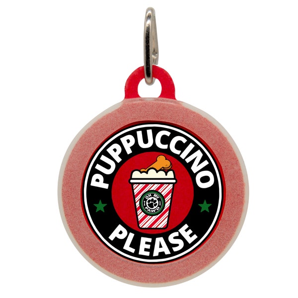 Personalized Peppermint Puppuccino Please Christmas Starbucks Pet ID Tag, Starbucks Dog Accessory, Pup Cup Pet Name Tag, Cute Canine ID Tag