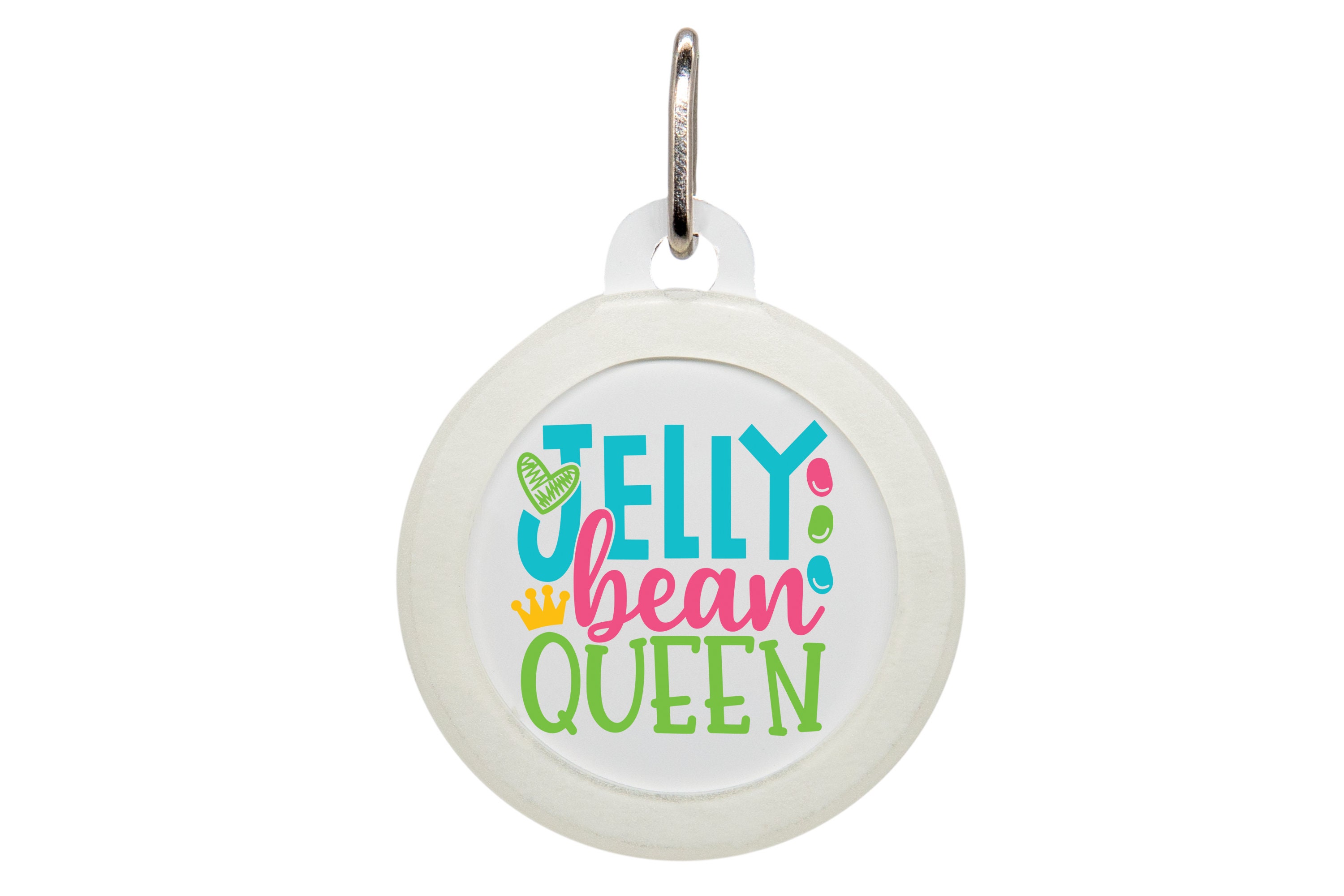 Personalized Jelly Bean Queen Pet ID Name Tag with Silencer for Cats or Dogs by Oh My Paw'd Personalized Jelly Bean Queen Pet ID Name Tag with Silencer for Cats or Dogs by Oh My Paw'd