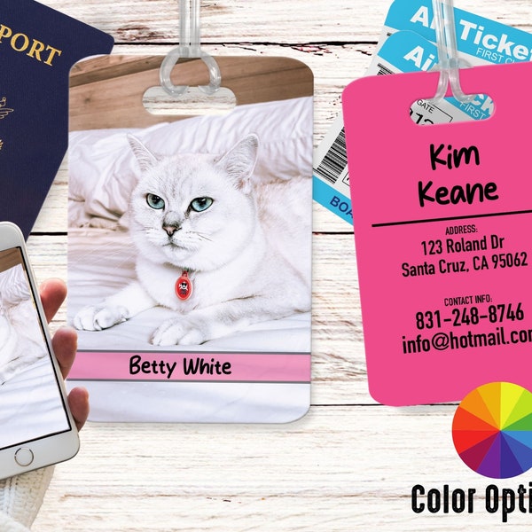Cat Crate Tag, Pet Travel Tag, Pet Luggage Tag, Suitcase Pet Tag, Colorful Luggage Tag, Pet Photo Metal Luggage Tag, Custom Luggage Tag