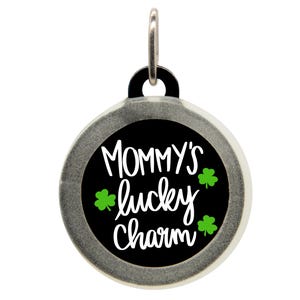 Mommy&#39;s Lucky Charm Pet ID Tag - St. Patrick&#39;s Day Dog Tag - Cute Shamrock Cat Name Tag - Personalized Lucky Pet Tag for Dogs & Kittens