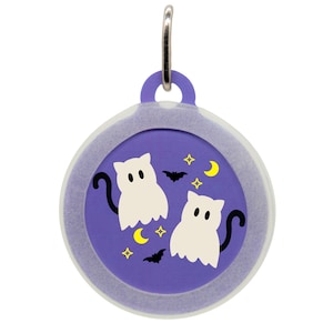Cute Ghost Cat Pet ID Tag for Dogs and Cats, Halloween Pet Name Tag, Custom Puppy or Kitten Collar Tag, Durable Spooky Pet ID Tag