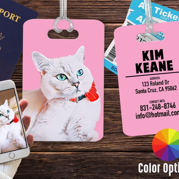 Custom Colorful Pet Travel Tag, Metal Dog Photo Luggage Tag, Suitcase Pet Tag, Cat Carrier Tag, Minimal Dog Crate Tag, Lunch Box Name Tag