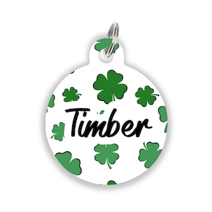 Personalized Lucky Shamrock Pet ID Tag, St. Patrick’s Day Dog Tag, Cute Irish Clover Cat Name Tag, Custom Pet Tag for Dogs and Cats
