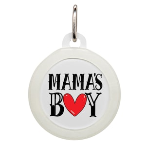 Personalized Mama's Boy Silent Dog Tag, 1st Time Mom Gift, Microchip Dog Tag, Cat Name Tag Small, Round Pet Tag, Male Dog Tag