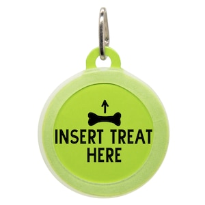 Funny Dog ID Tag for Puppies - Insert Treat Here - Cute Personalized Pet Name Tag - Custom Engraved Dog Collar Charm