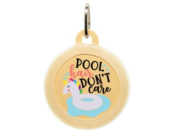 Dog Tags for Dogs Personalized Silent, Pool Hair Don’t Care Tag, Funny Cool Dog Tag Summer, Unique Metal Dog ID Tag, Dog Owner Gifts Summer