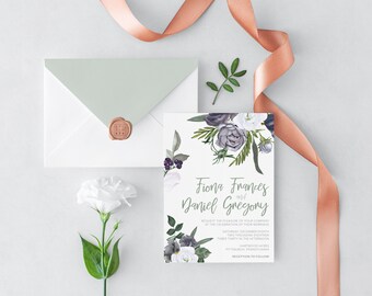 White & Gray Floral Invitation Suite