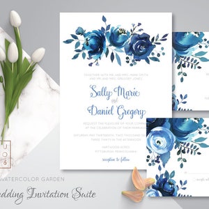 Blue Watercolor Garden Invitation Suite