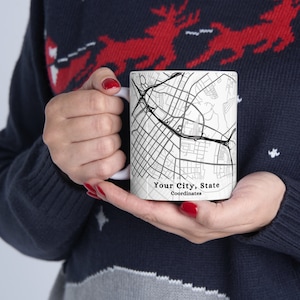Personalized City State Map Coffee Mug Custom Black and White Urban Chic Coffee Cup Unique Ceramic Mug Customizable Map Unique Design
