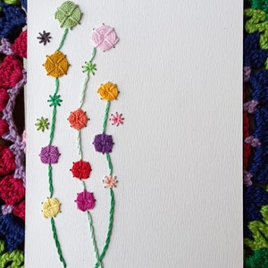 Borduurwenskaart / Handgemaakte wenskaart / Wenskaart / Borduurbloemkaart / Jubileumkaart / Valentijnsdagkaart