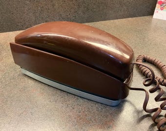 Vintage trim line telephone phone handset in brown push button
