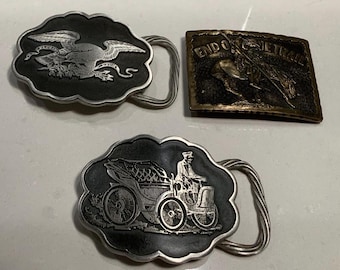 3 different Vintage Belt Buckles your Choic Car Eagle Horse