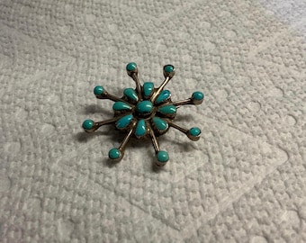 Vintage Zuni Sterling Silver Turquoise Petit Point Cluster Pin 1950’s