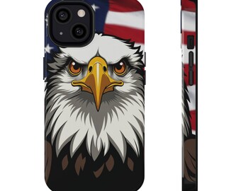 Tecknad skallig örn byst telefonskal amerikansk flagga design patriotiskt iPhone 11-16 skal