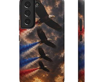 Skal med amerikansk flagga, skallig örn, Samsung Galaxy S22 S23 S24 S25 S26 Ultra Plus | Skal med patriotiska USA-örnar, rött och vitt, blått
