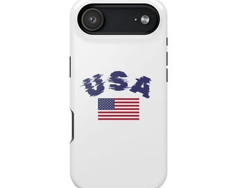 Skal med USA-mönster och nött iPhone 17 Pro Max Plus | Mobilskal med patriotisk amerikansk flagga | Glitch-design med USA-motiv