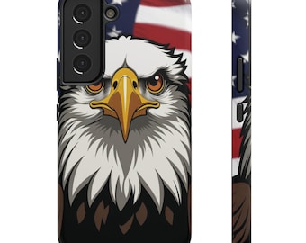 Mobilskal med tecknad skallig örn | Amerikansk flagga bakgrund | Patriotiskt Samsung Galaxy-skal