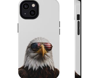 Patriotiskt iPhone-skal med vithövdad havsörn | Amerikanska flaggan, pilotsolglasögon, USA-telefonskal | Passar iPhone 11-16 och iPhone 17 Base