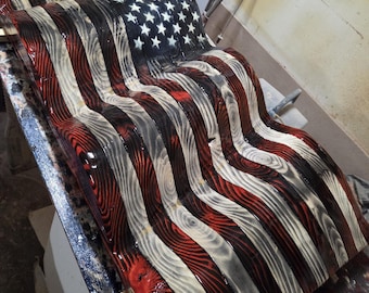 3D Wavy Wooden American Flag | Carved Wood American Flag | Rustic American Wooden Flag | Patriotic Wall Art Decor | Gift for Dad | Wedding