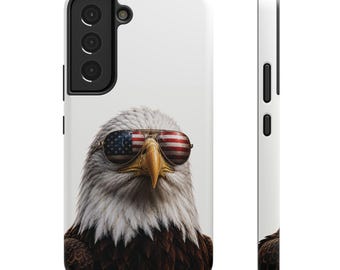 Patriotiskt skal med skallig örn för Samsung Galaxy | Mobilskal med amerikanska flaggan och pilotsolglasögon | Skal med USA Eagle för Galaxy S22 S23 S24 S25 S26