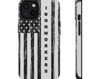 Ironworkers amerikansk flagga iPhone-skal iPhone 11 12 13 14 15 16 Pro Max | Patriotiskt USA-motiv med nödtryck