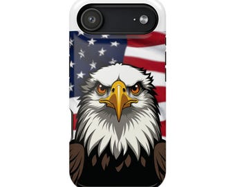 Mobilskal med tecknad skallig örn | Amerikansk flagga i bakgrunden | Patriotiskt skal för iPhone 17 Pro och Pro Max