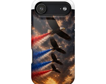 Skal med skallig örn till iPhone 17 Pro Max Plus | Mobilskal med patriotisk amerikansk flagga och örnmotiv, rött, vitt, blått, rökfärgat USA (ingen bas)