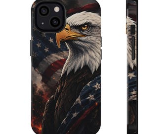 Patriotiskt iPhone-skal med skallig örn för iPhone 11 12 13 14 15 16 Pro Max | Tufft telefonskal med amerikansk flagga | Freedom Eagle Art