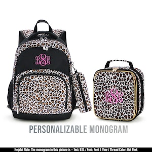 MONOGRAM Comfort BACKPACK with Pencil Case & LUNCH Box Combo - Leopard 11.8&quot;L x 5.5&quot;W x 17.3&quot;H Ultra-lightweight for Kids